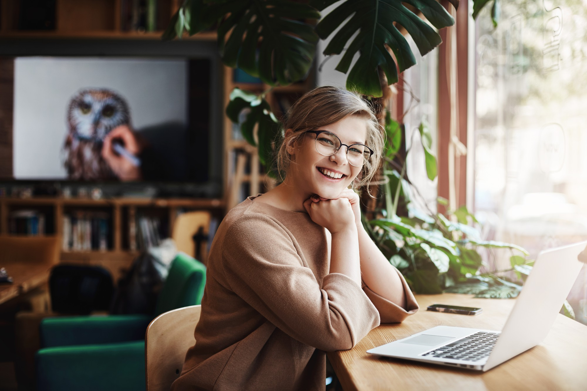 A person enjoying clear vision while working at home